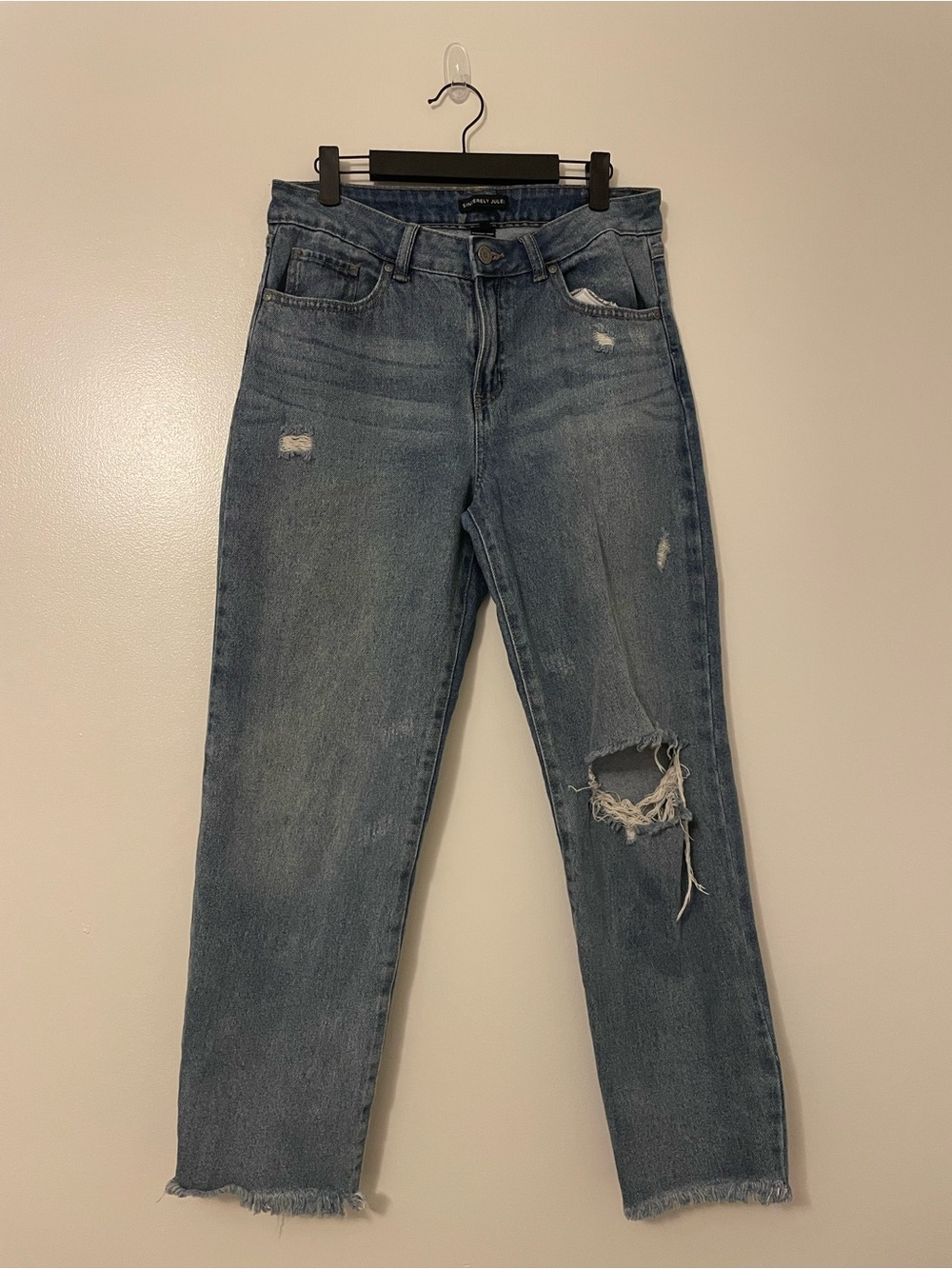Sincerely Jules Classic High-Rise Distressed Light Wash Straight Leg Denim Jeans